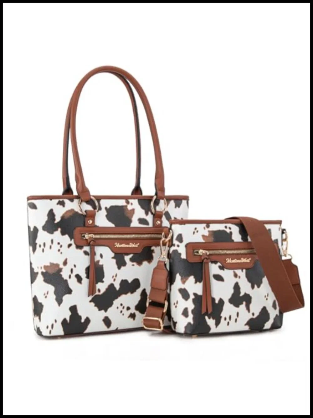 Vegan Leather Tote and Crossbody Bag Set for Women with Guitar Strap